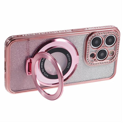 For iPhone 15 Pro TPU Case Rhinestone Decor Ring Kickstand Gradient Phone Cover