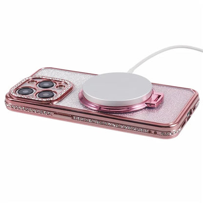 For iPhone 15 Pro TPU Case Rhinestone Decor Ring Kickstand Gradient Phone Cover