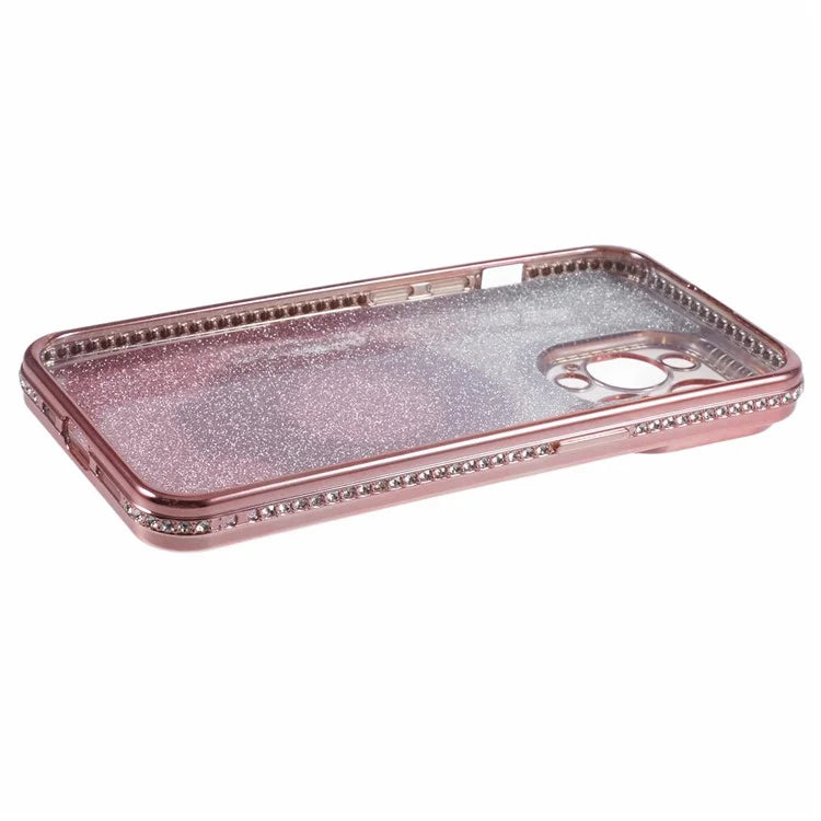 For iPhone 15 Pro TPU Case Rhinestone Decor Ring Kickstand Gradient Phone Cover