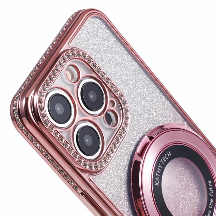 For iPhone 15 Pro TPU Case Rhinestone Decor Ring Kickstand Gradient Phone Cover
