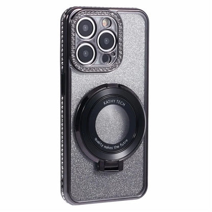 For iPhone 15 Pro TPU Case Rhinestone Decor Ring Kickstand Gradient Phone Cover