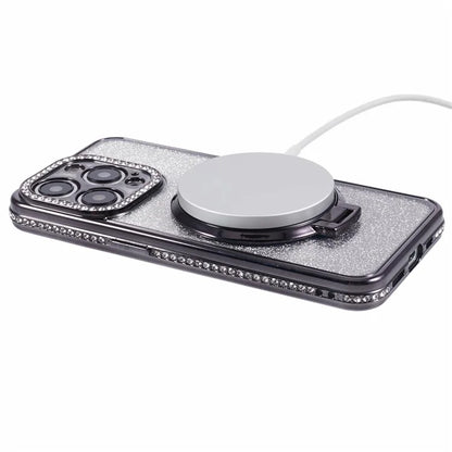 For iPhone 15 Pro TPU Case Rhinestone Decor Ring Kickstand Gradient Phone Cover