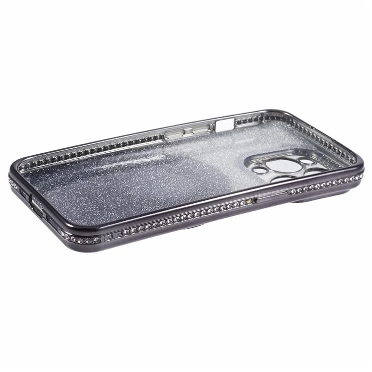 For iPhone 15 Pro TPU Case Rhinestone Decor Ring Kickstand Gradient Phone Cover