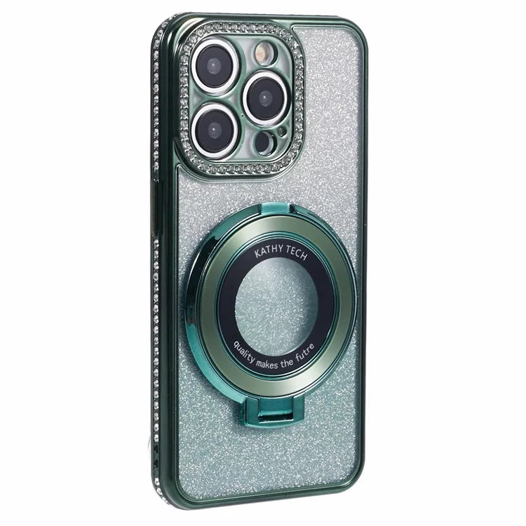 For iPhone 15 Pro TPU Case Rhinestone Decor Ring Kickstand Gradient Phone Cover