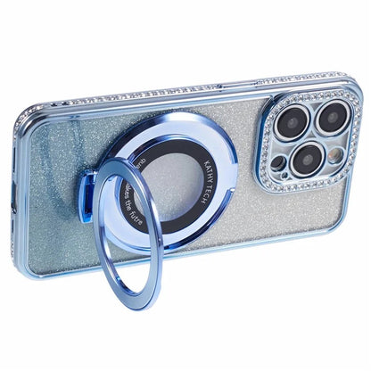 For iPhone 15 Pro TPU Case Rhinestone Decor Ring Kickstand Gradient Phone Cover