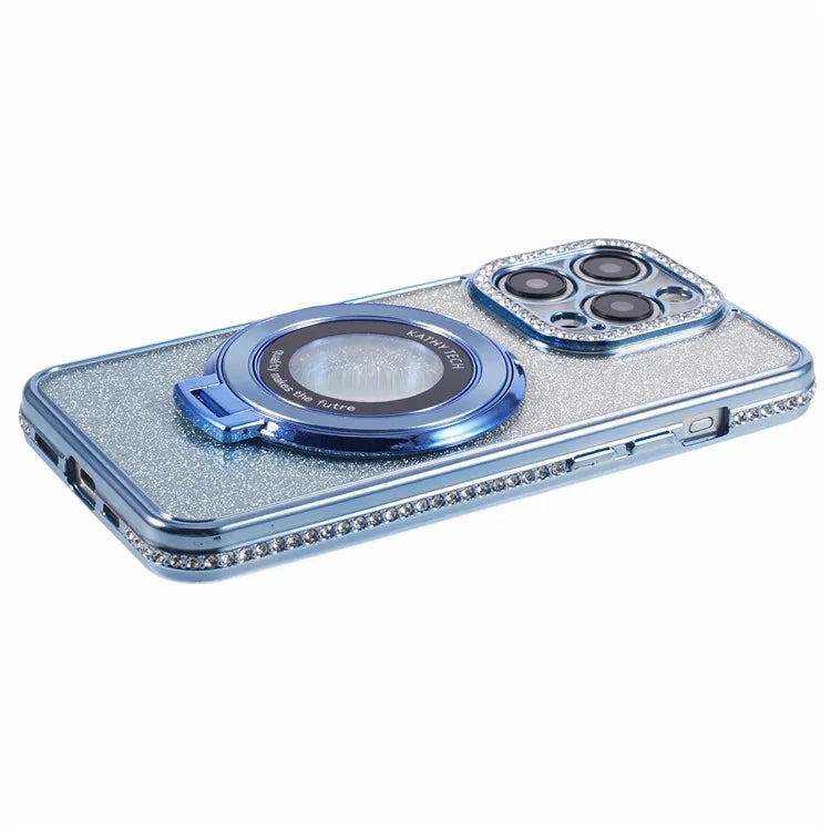 For iPhone 15 Pro TPU Case Rhinestone Decor Ring Kickstand Gradient Phone Cover