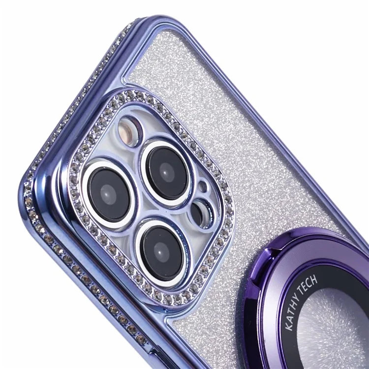 For iPhone 15 Pro TPU Case Rhinestone Decor Ring Kickstand Gradient Phone Cover
