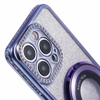 For iPhone 15 Pro TPU Case Rhinestone Decor Ring Kickstand Gradient Phone Cover