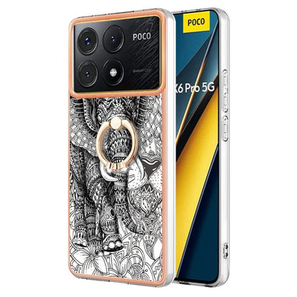 YB IMD Series-20 Style D for Xiaomi Poco X6 Pro 5G / Redmi K70E 5G Case 2.0mm TPU Shelwith Ring Kickstand