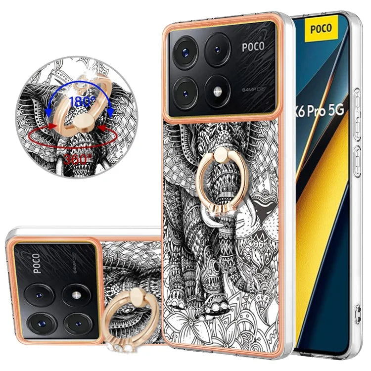 YB IMD Series-20 Style D for Xiaomi Poco X6 Pro 5G / Redmi K70E 5G Case 2.0mm TPU Shelwith Ring Kickstand