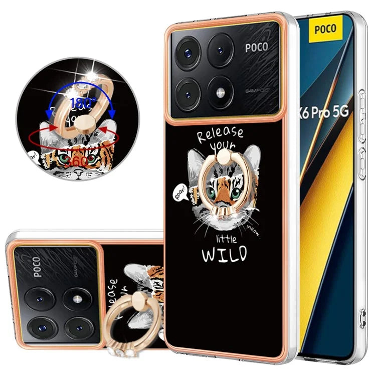 YB IMD Series-20 Style D for Xiaomi Poco X6 Pro 5G / Redmi K70E 5G Case 2.0mm TPU Shelwith Ring Kickstand