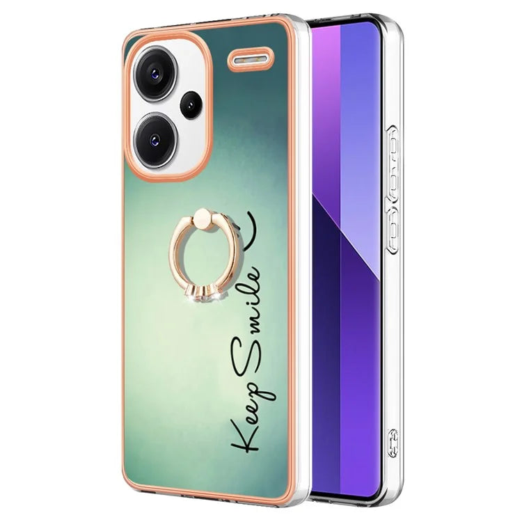 YB IMD Series-20 Style D for Xiaomi Redmi Note 13 Pro+ 5G Case with Ring Holder 2.0mm TPU Gold Edge Phone Cover