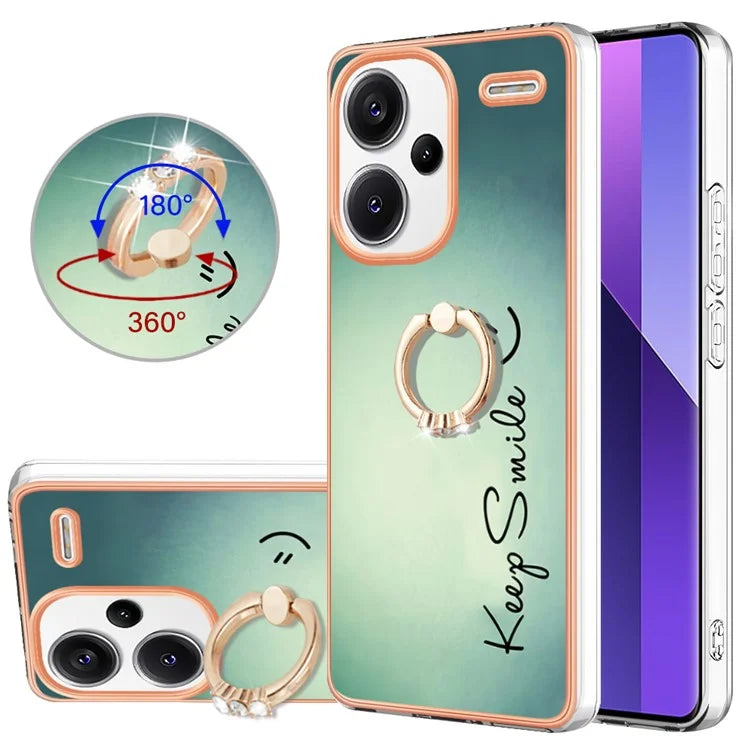 YB IMD Series-20 Style D for Xiaomi Redmi Note 13 Pro+ 5G Case with Ring Holder 2.0mm TPU Gold Edge Phone Cover