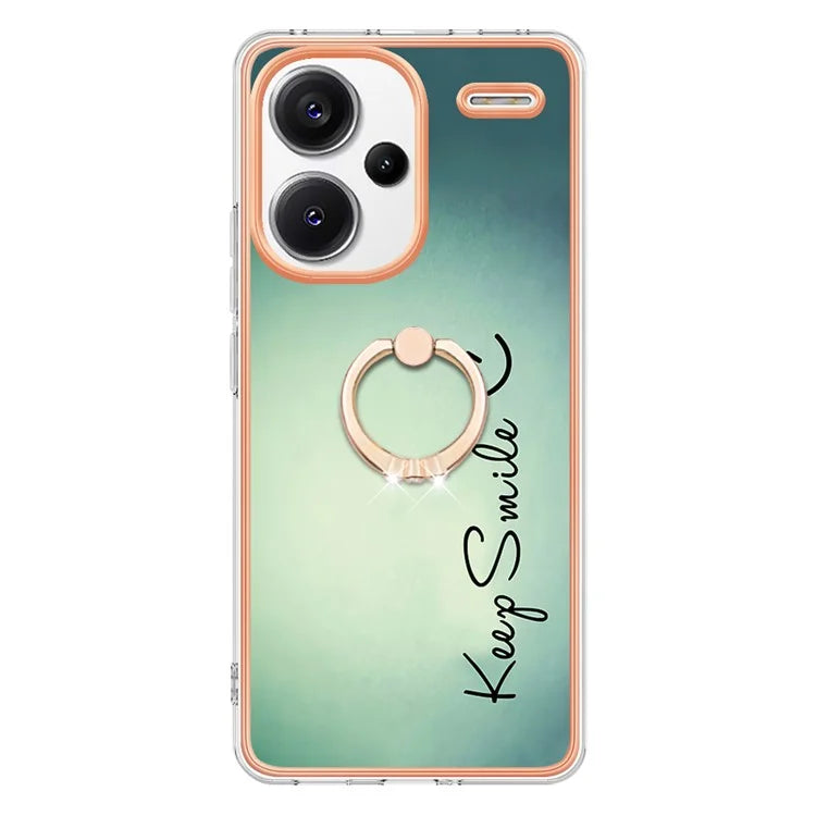 YB IMD Series-20 Style D for Xiaomi Redmi Note 13 Pro+ 5G Case with Ring Holder 2.0mm TPU Gold Edge Phone Cover