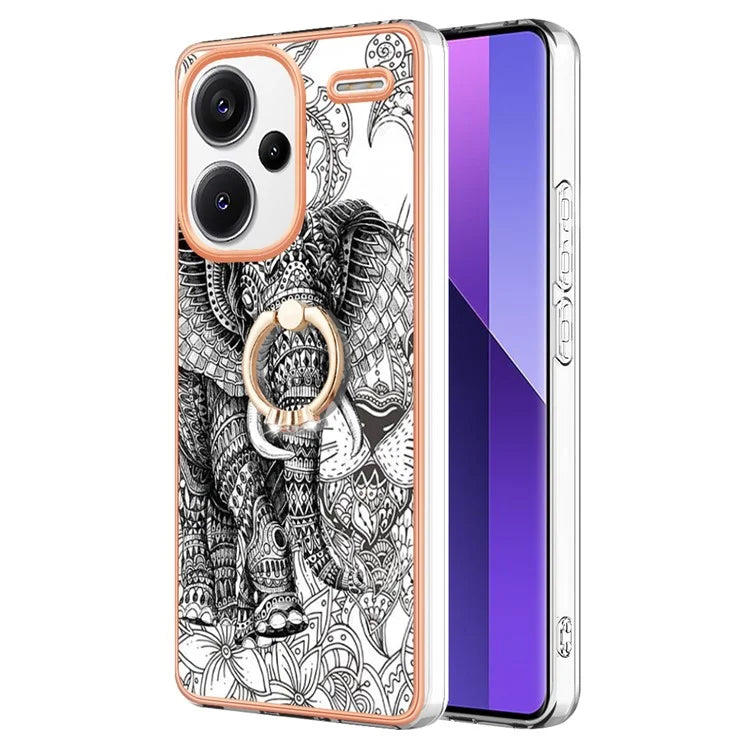 YB IMD Series-20 Style D for Xiaomi Redmi Note 13 Pro+ 5G Case with Ring Holder 2.0mm TPU Gold Edge Phone Cover