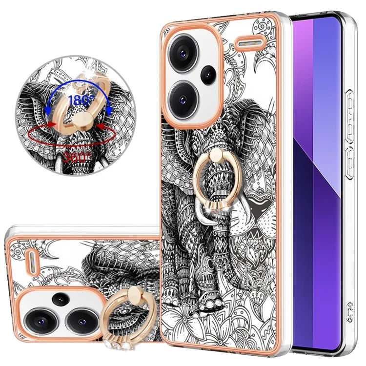 YB IMD Series-20 Style D for Xiaomi Redmi Note 13 Pro+ 5G Case with Ring Holder 2.0mm TPU Gold Edge Phone Cover