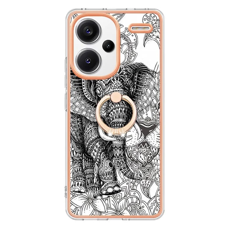 YB IMD Series-20 Style D for Xiaomi Redmi Note 13 Pro+ 5G Case with Ring Holder 2.0mm TPU Gold Edge Phone Cover