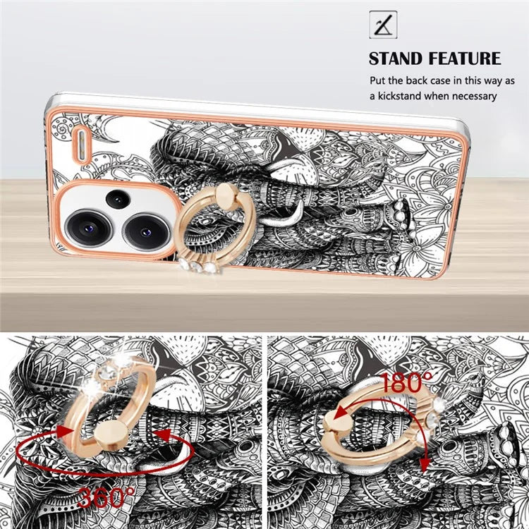 YB IMD Series-20 Style D for Xiaomi Redmi Note 13 Pro+ 5G Case with Ring Holder 2.0mm TPU Gold Edge Phone Cover