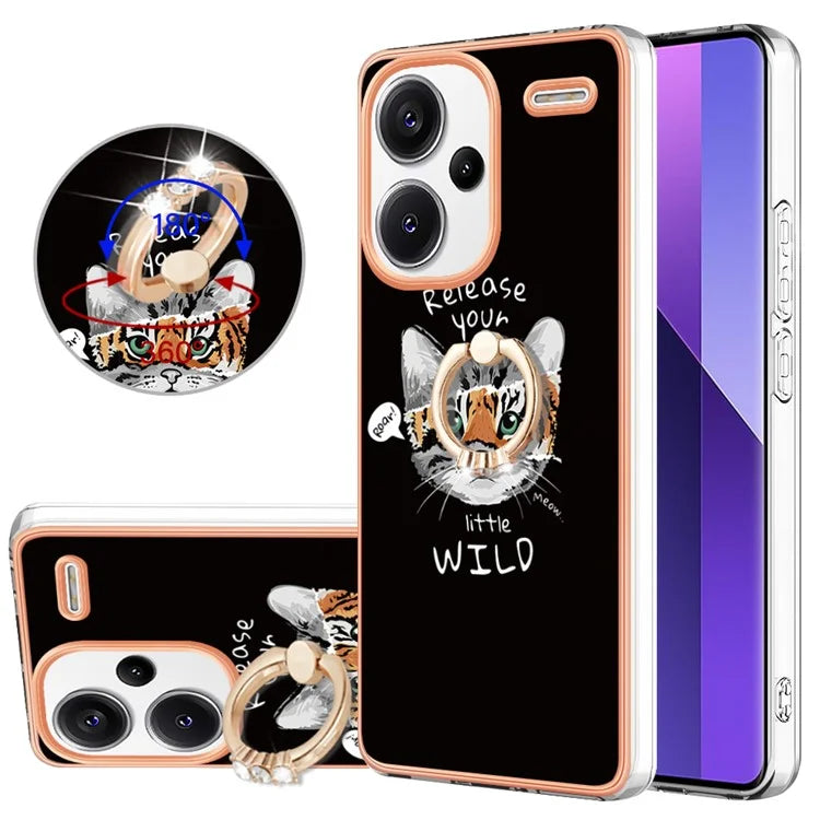 YB IMD Series-20 Style D for Xiaomi Redmi Note 13 Pro+ 5G Case with Ring Holder 2.0mm TPU Gold Edge Phone Cover