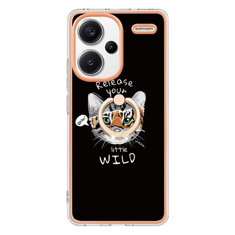 YB IMD Series-20 Style D for Xiaomi Redmi Note 13 Pro+ 5G Case with Ring Holder 2.0mm TPU Gold Edge Phone Cover