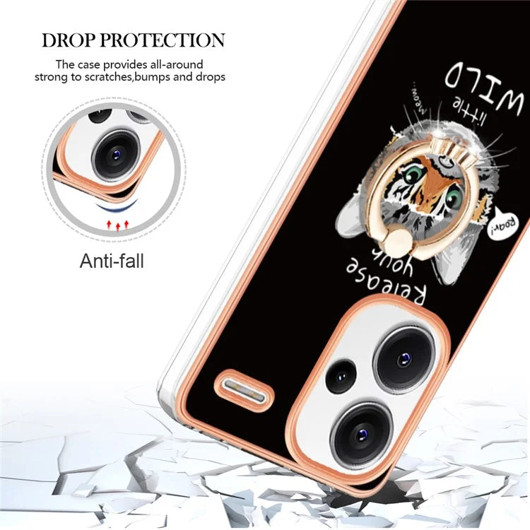 YB IMD Series-20 Style D for Xiaomi Redmi Note 13 Pro+ 5G Case with Ring Holder 2.0mm TPU Gold Edge Phone Cover