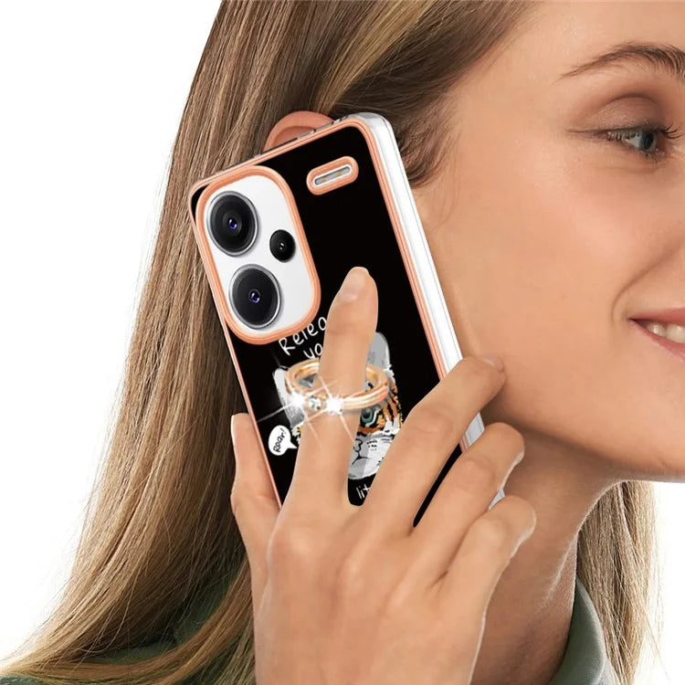 YB IMD Series-20 Style D for Xiaomi Redmi Note 13 Pro+ 5G Case with Ring Holder 2.0mm TPU Gold Edge Phone Cover