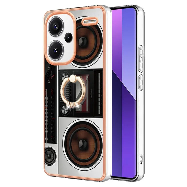 YB IMD Series-20 Style D for Xiaomi Redmi Note 13 Pro+ 5G Case with Ring Holder 2.0mm TPU Gold Edge Phone Cover