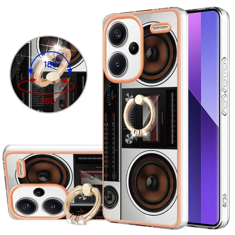 YB IMD Series-20 Style D for Xiaomi Redmi Note 13 Pro+ 5G Case with Ring Holder 2.0mm TPU Gold Edge Phone Cover