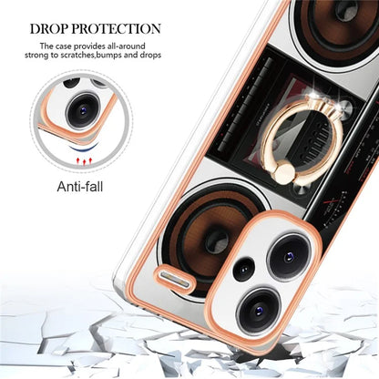 YB IMD Series-20 Style D for Xiaomi Redmi Note 13 Pro+ 5G Case with Ring Holder 2.0mm TPU Gold Edge Phone Cover