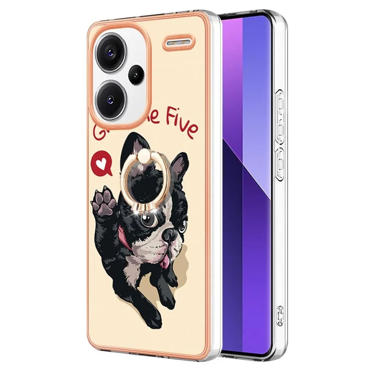 YB IMD Series-20 Style D for Xiaomi Redmi Note 13 Pro+ 5G Case with Ring Holder 2.0mm TPU Gold Edge Phone Cover
