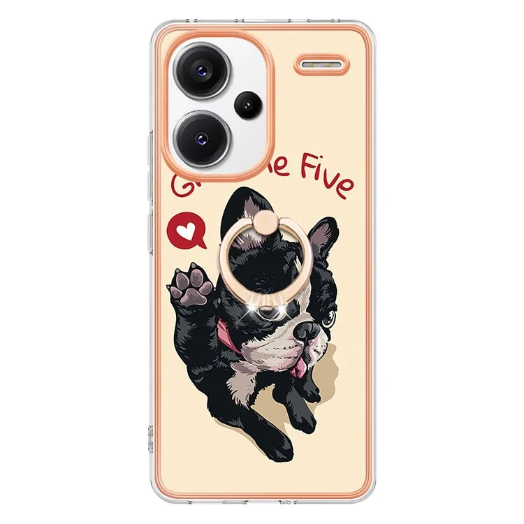 YB IMD Series-20 Style D for Xiaomi Redmi Note 13 Pro+ 5G Case with Ring Holder 2.0mm TPU Gold Edge Phone Cover