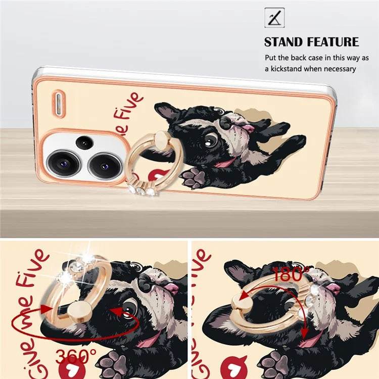 YB IMD Series-20 Style D for Xiaomi Redmi Note 13 Pro+ 5G Case with Ring Holder 2.0mm TPU Gold Edge Phone Cover