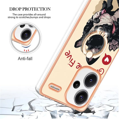 YB IMD Series-20 Style D for Xiaomi Redmi Note 13 Pro+ 5G Case with Ring Holder 2.0mm TPU Gold Edge Phone Cover