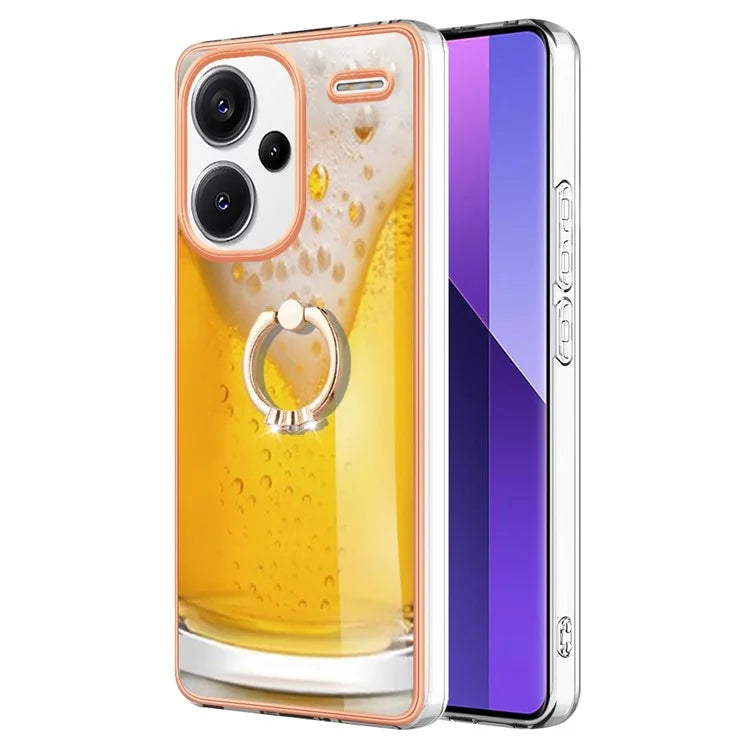 YB IMD Series-20 Style D for Xiaomi Redmi Note 13 Pro+ 5G Case with Ring Holder 2.0mm TPU Gold Edge Phone Cover