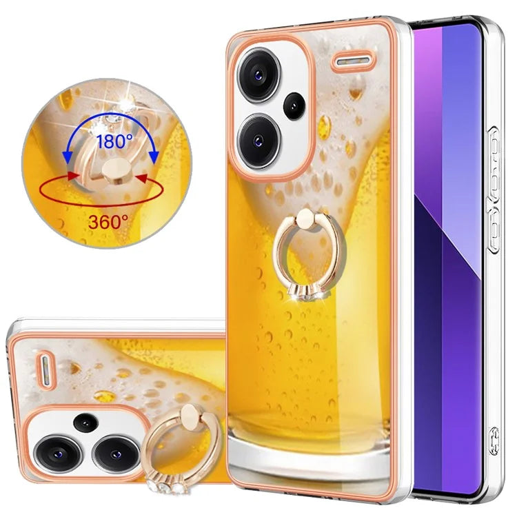 YB IMD Series-20 Style D for Xiaomi Redmi Note 13 Pro+ 5G Case with Ring Holder 2.0mm TPU Gold Edge Phone Cover