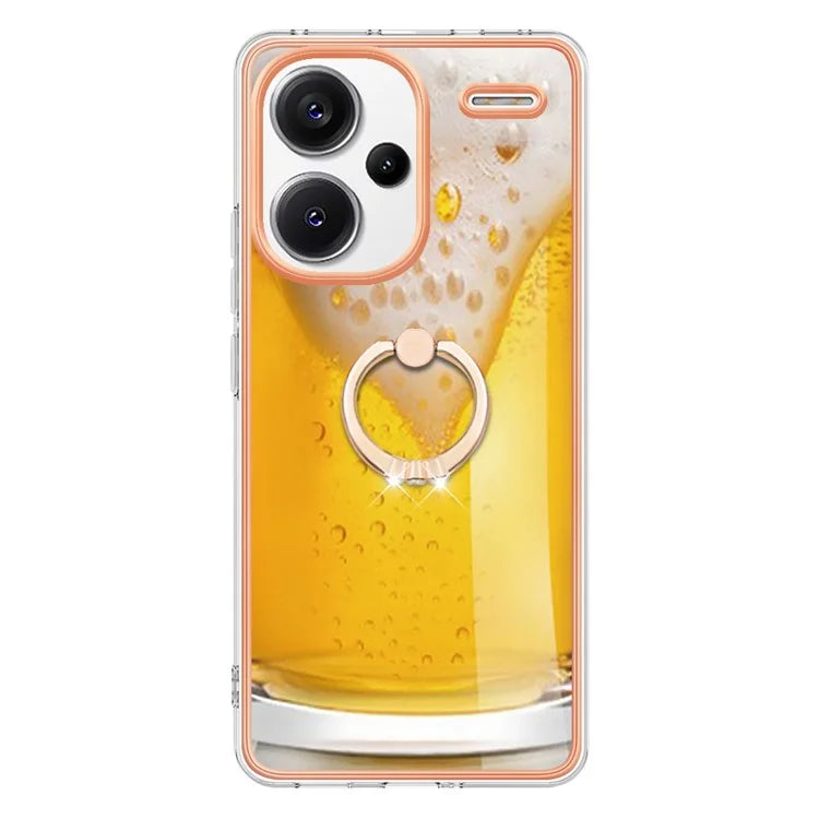 YB IMD Series-20 Style D for Xiaomi Redmi Note 13 Pro+ 5G Case with Ring Holder 2.0mm TPU Gold Edge Phone Cover