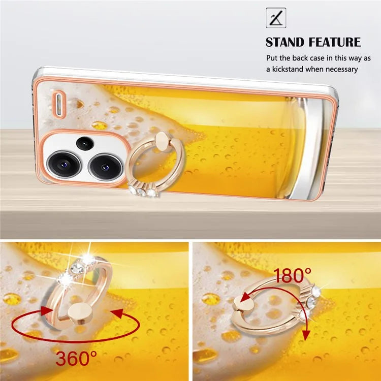 YB IMD Series-20 Style D for Xiaomi Redmi Note 13 Pro+ 5G Case with Ring Holder 2.0mm TPU Gold Edge Phone Cover