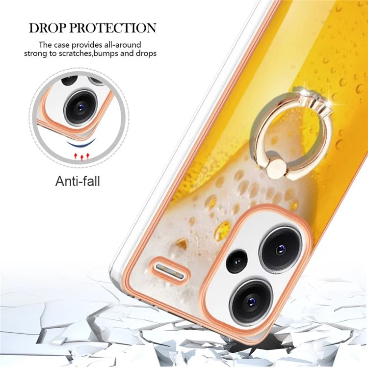 YB IMD Series-20 Style D for Xiaomi Redmi Note 13 Pro+ 5G Case with Ring Holder 2.0mm TPU Gold Edge Phone Cover