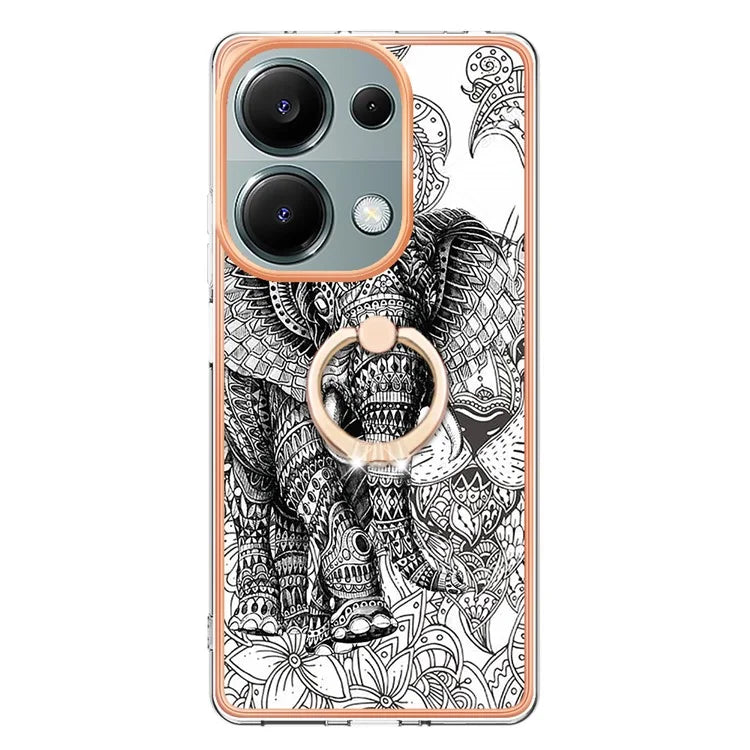YB IMD Series-20 Style D for Xiaomi Redmi Note 13 Pro 4G / Poco M6 Pro 4G TPU Case Ring Kickstand 2.0mm Back Cover