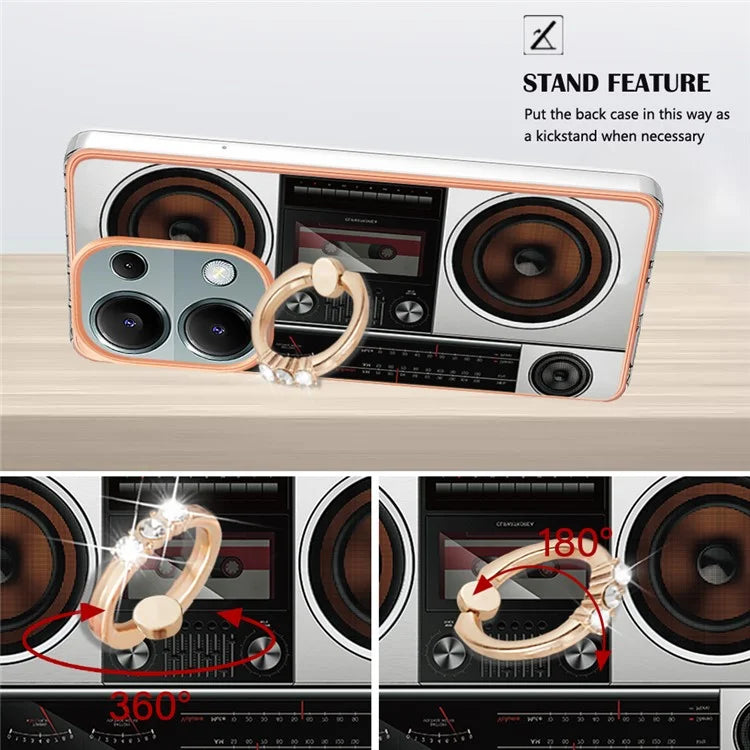 YB IMD Series-20 Style D for Xiaomi Redmi Note 13 Pro 4G / Poco M6 Pro 4G TPU Case Ring Kickstand 2.0mm Back Cover