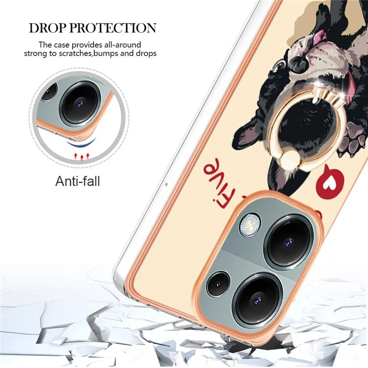 YB IMD Series-20 Style D for Xiaomi Redmi Note 13 Pro 4G / Poco M6 Pro 4G TPU Case Ring Kickstand 2.0mm Back Cover