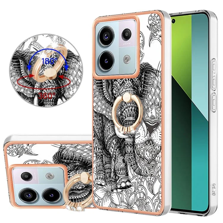 YB IMD Series-20 Style D for Xiaomi Redmi Note 13 Pro 5G / Poco X6 5G Case 2.0mm TPU Ring Kickstand Phone Cover