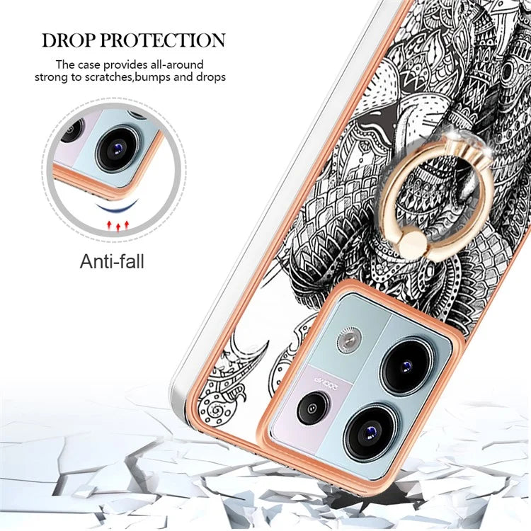 YB IMD Series-20 Style D for Xiaomi Redmi Note 13 Pro 5G / Poco X6 5G Case 2.0mm TPU Ring Kickstand Phone Cover