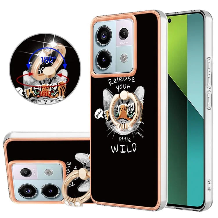 YB IMD Series-20 Style D for Xiaomi Redmi Note 13 Pro 5G / Poco X6 5G Case 2.0mm TPU Ring Kickstand Phone Cover