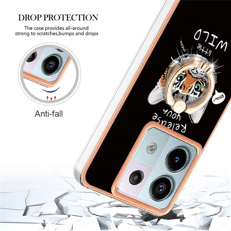 YB IMD Series-20 Style D for Xiaomi Redmi Note 13 Pro 5G / Poco X6 5G Case 2.0mm TPU Ring Kickstand Phone Cover
