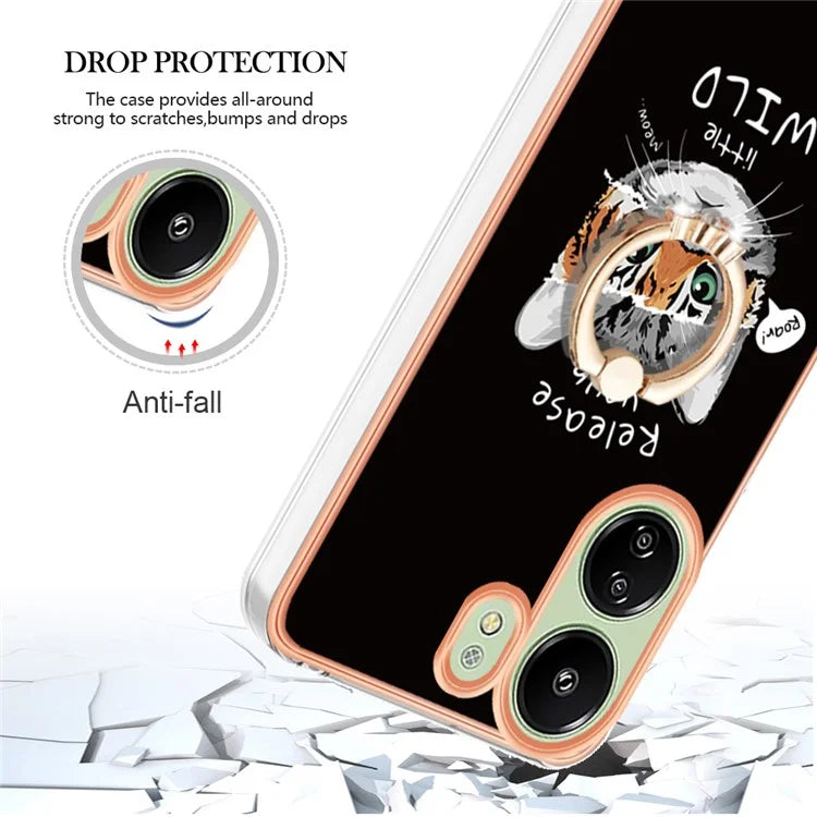 YB IMD Series-20 for Xiaomi Redmi 13C 4G / 13C 5G / 13R 5G / Poco M6 5G / Poco C65 4G TPU Back Case Ring Kickstand 2.0mm Cover