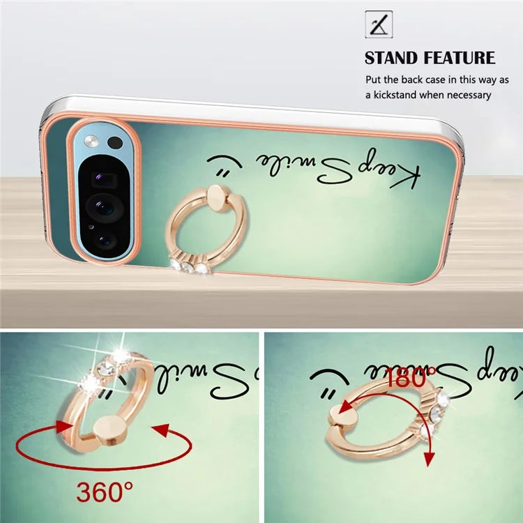 YB IMD Series-20 Style D for Google Pixel 9 / Pixel 9 Pro Case Electroplating 2.0mm TPU Protective Shell with Kickstand