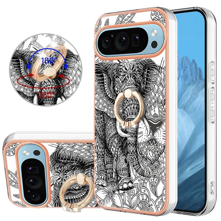 YB IMD Series-20 Style D for Google Pixel 9 / Pixel 9 Pro Case Electroplating 2.0mm TPU Protective Shell with Kickstand
