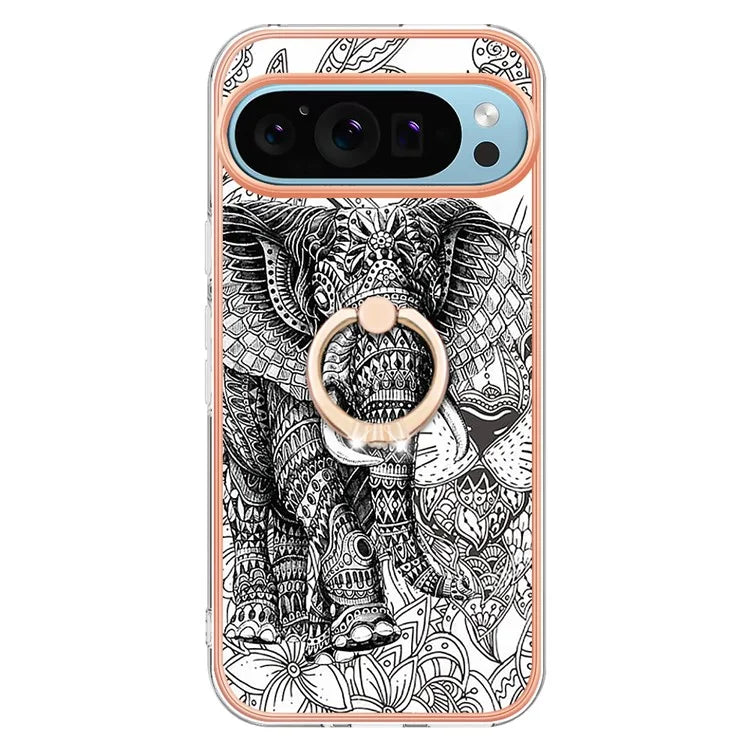 YB IMD Series-20 Style D for Google Pixel 9 / Pixel 9 Pro Case Electroplating 2.0mm TPU Protective Shell with Kickstand