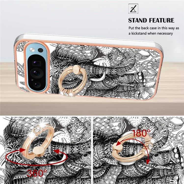 YB IMD Series-20 Style D for Google Pixel 9 / Pixel 9 Pro Case Electroplating 2.0mm TPU Protective Shell with Kickstand